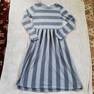 Hailey & Co. Nautical Striped Long Sleeve Grey Midi Dress Size Small